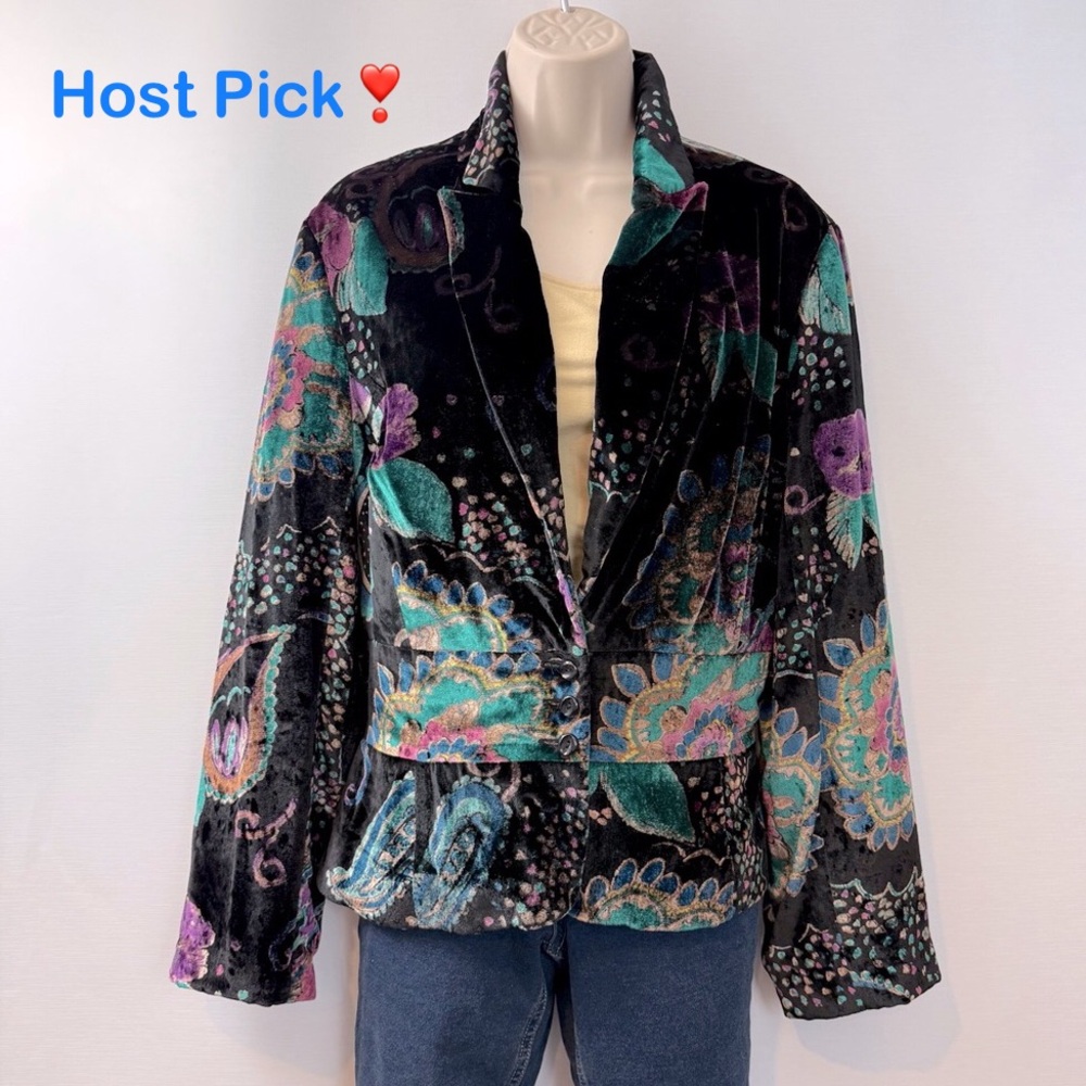 Host Pick❣️Bandolino Black Multi Color Paisley Velveteen Blazer
